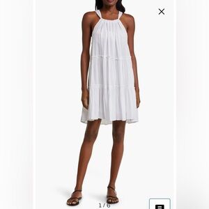 NWOT- Elan Ruched Tiered Cover-Up Swing Dress, White, Small